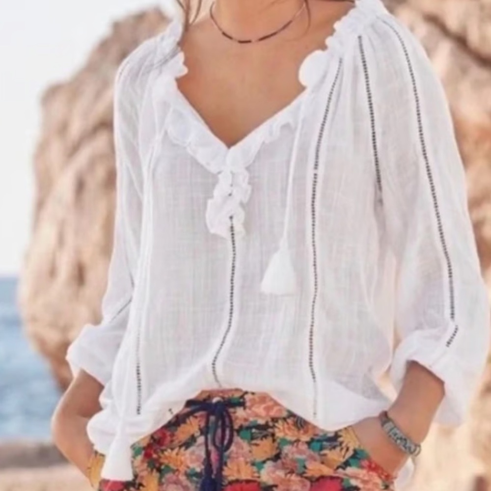 [Sundance] White Boho Long Sleeve Top